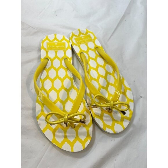 Kate Spade Nadine Lemon Yellow Bow Rubber Thong Sandals Sz 7 SB-F - Picture 1 of 11